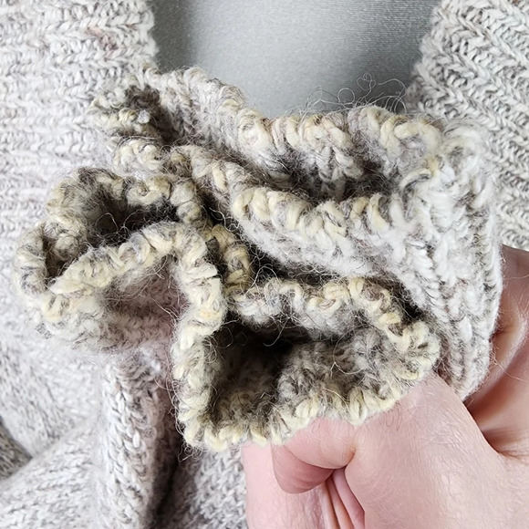 Vintage Wool  Blend Shawl Collar Grampa Cardigan Cream Brown Heather Size Large - Picture 12 of 13